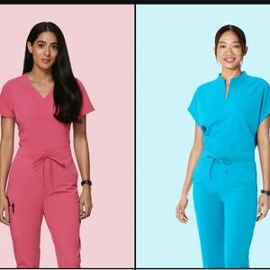 Stylish Women's coral And Blue Scrubs L And XL Mix Sold As Set Of 4
